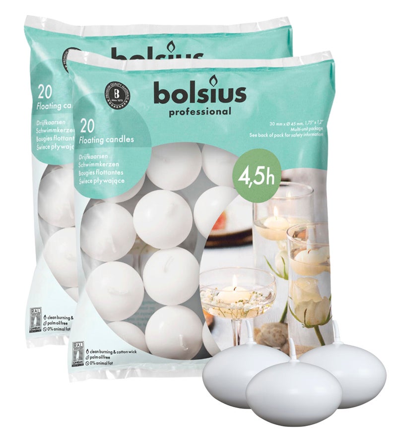 Bolsius Unscented 1.75" Floating Candles â€“ Set of 40 White Floating Candles â€“ Cute and Elegant Burning Candles â€“ Candles with Nice and Smooth Flame â€“ Party Accessories - Image 1